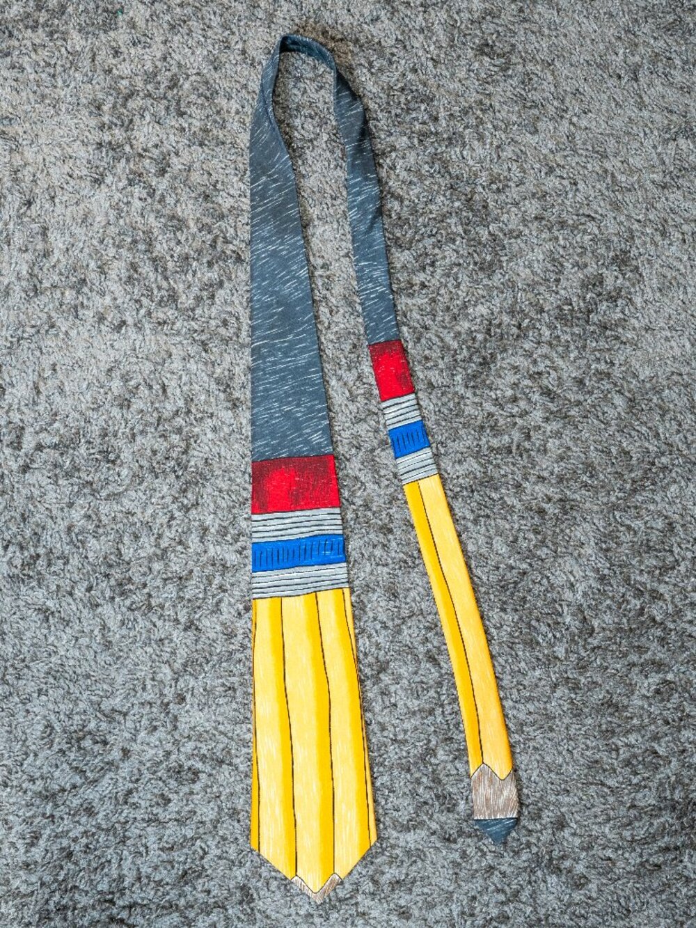 Save the Children Pencil Tie Silk Yellow Teacher School Art Jyll Vintage 90s